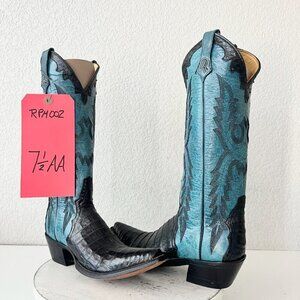 Rod Patrick Womens Cowboy Boots 7.5 AA Black Caiman Leather Western Cowgirl Tall